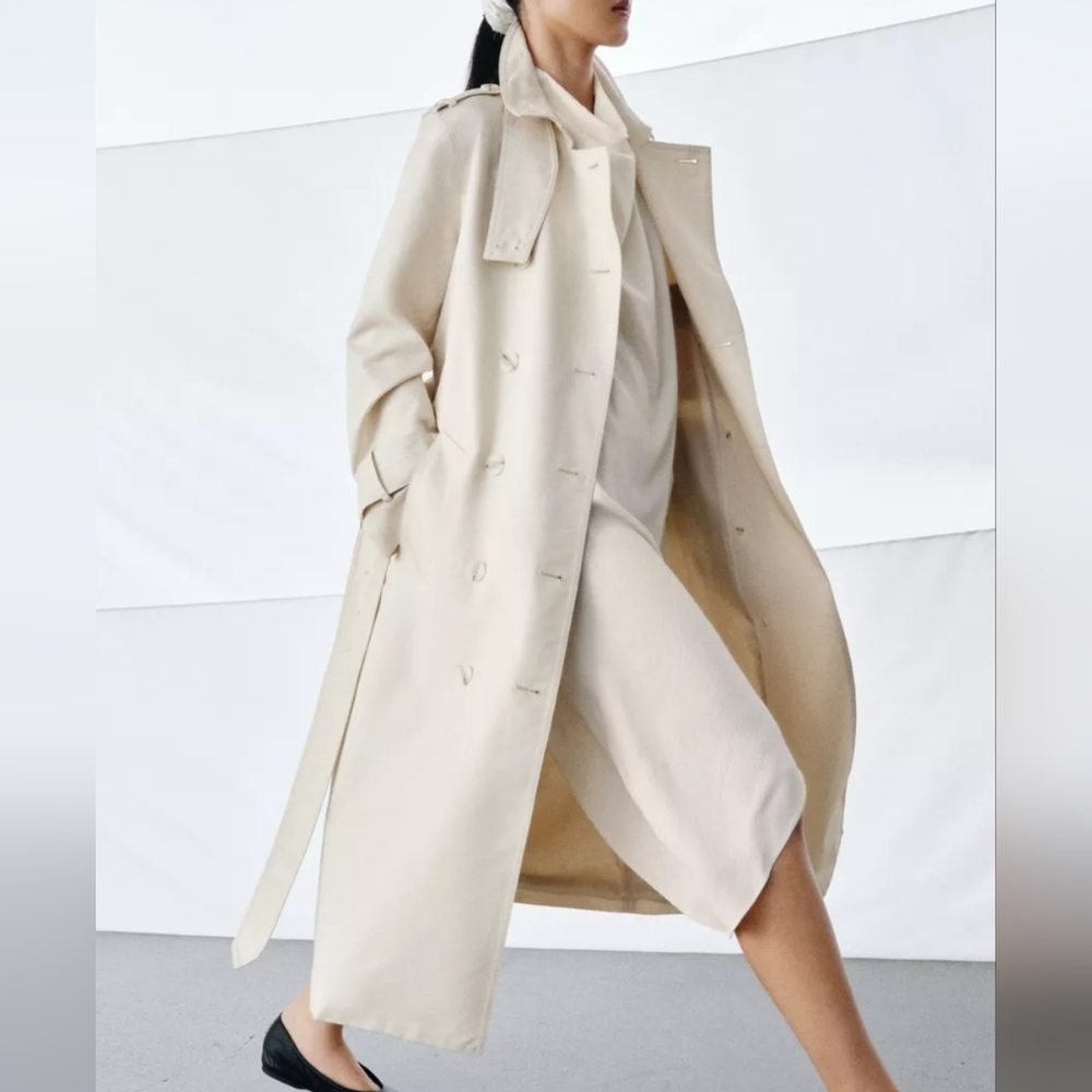 Zara Light Beige Belted Trench Coat ZW Collection - Picture 7 of 7